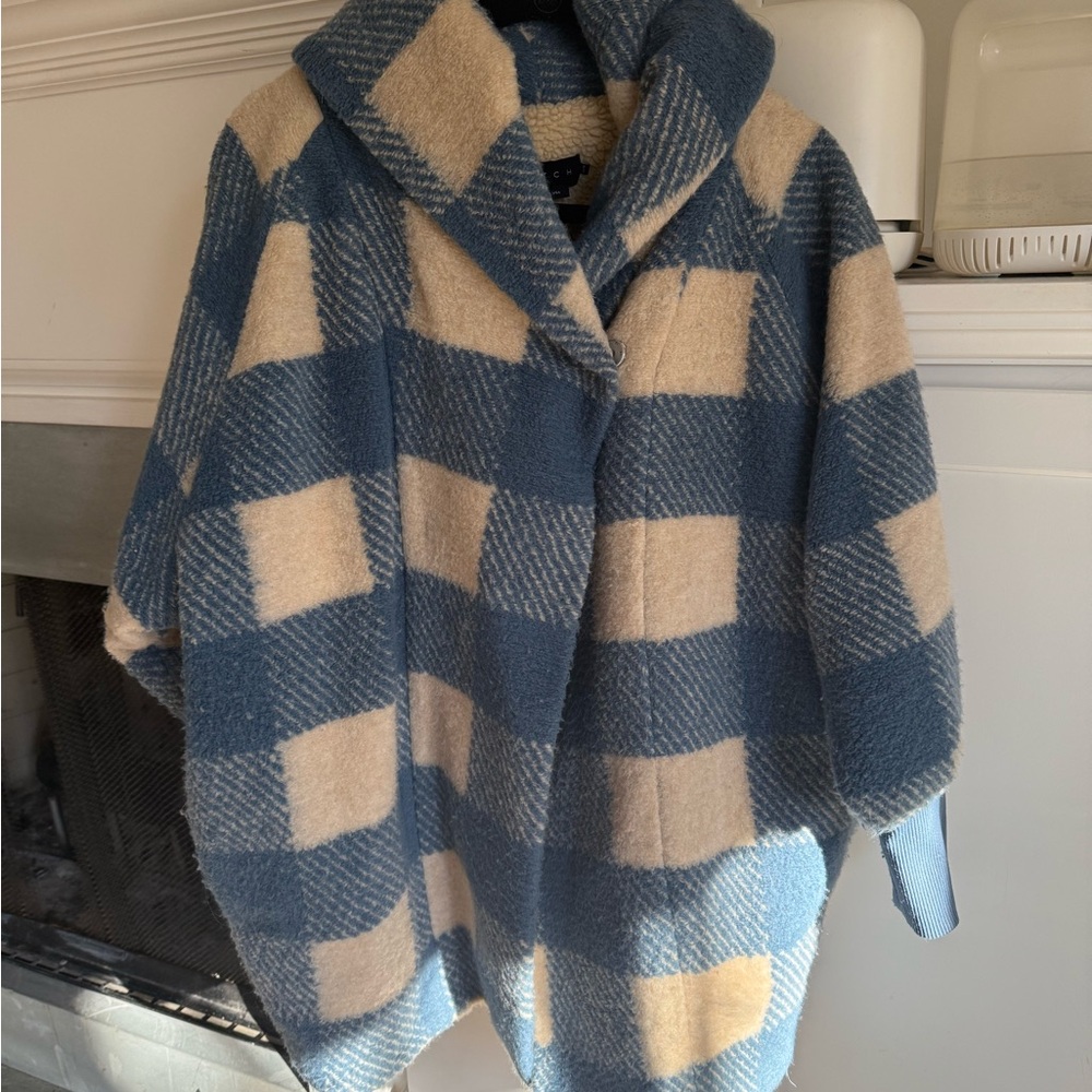 Hatch Blue and Cream Checkered Maternity Teddy Coat